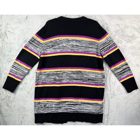 CHAUS New York Women’s L Open Front Cardigan Long Sleeve Striped Sweater Jacket - Picture 2 of 5